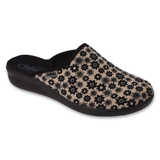 Befado kapcie damskie w kwiaty pu 551D002 beżowe/czarne beżowy 39 ButyModne.pl