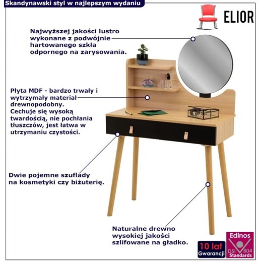 Czarna skandynawska toaletka z szufladami -  Lentris 4X Elior One Size Edinos.pl
