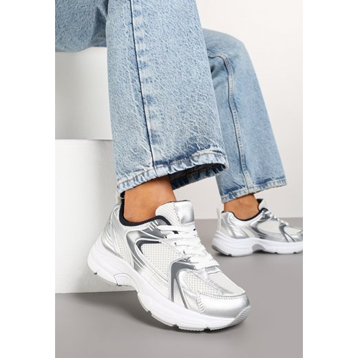Biało-Srebrne Sneakersy na Grubej Podeszwie z Cholewką z Siateczką Zollexia ze sklepu renee.pl w kategorii Buty sportowe damskie - zdjęcie 178088653