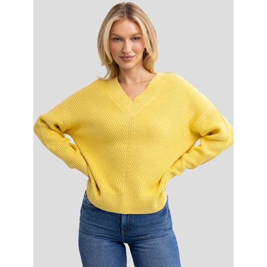 Sweter damski z wiskozy z dekoltem v-neck żółty Cyntiana 200 ze sklepu Big Star w kategorii Swetry damskie - zdjęcie 178091103