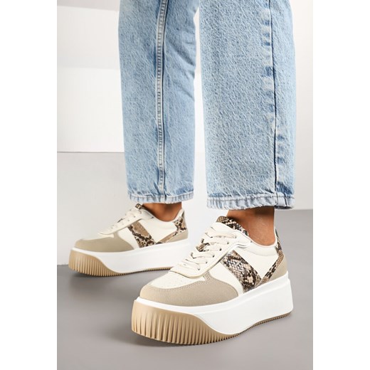 Beżowe Sneakersy na Grubej Podeszwie z Metalicznymi Wstawkami Fonelina ze sklepu born2be.pl w kategorii Buty sportowe damskie - zdjęcie 178091233