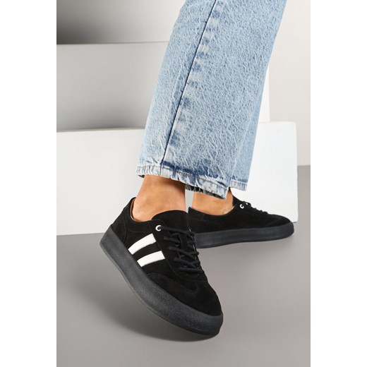 Czarne Sneakersy Klasyczne Tenisówki ze Skóry Naturalnej Alotia ze sklepu renee.pl w kategorii Buty sportowe damskie - zdjęcie 178093701