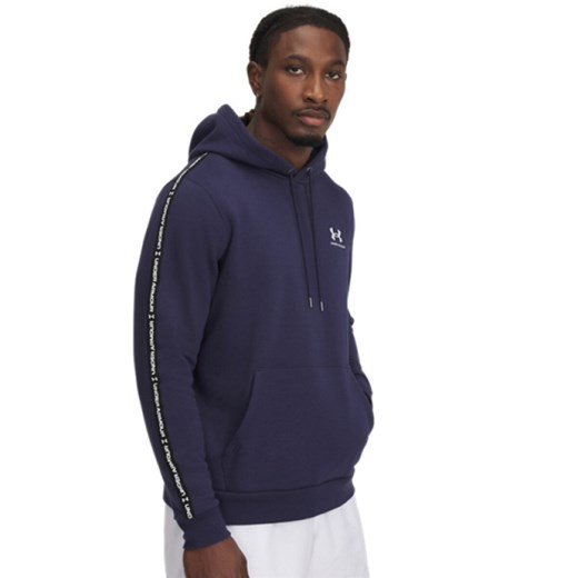 Męska bluza dresowa nierozpinana z kapturem Under Armour UA Icon Fleece Hd Taping - granatowa ze sklepu Sportstylestory.com w kategorii Bluzy męskie - zdjęcie 178095443