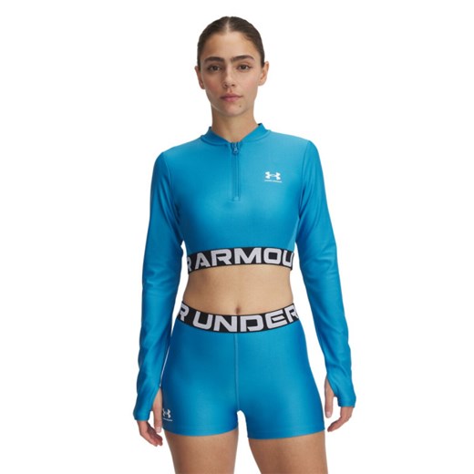 Damski longsleeve treningowy Under Armour Heatgear Rib 1/4 Zip Ls - niebieski ze sklepu Sportstylestory.com w kategorii Bluzki damskie - zdjęcie 178095652