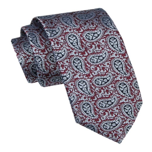Elegancki Krawat Męski - Alties - Czerwień i Popiel, Paisley KRALTS1111 ze sklepu JegoSzafa.pl w kategorii Krawaty - zdjęcie 178099612