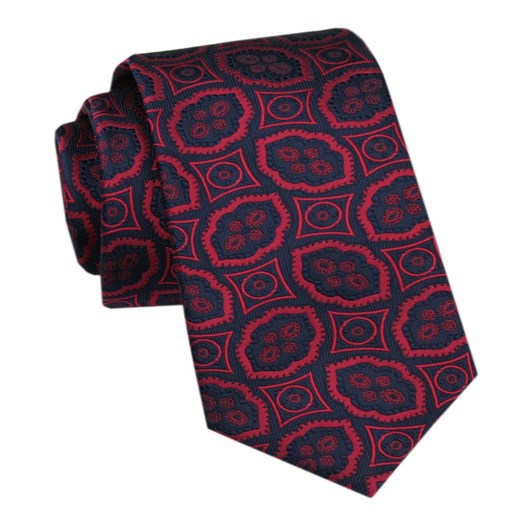 Elegancki Krawat Męski - Alties - Granat z Dużym, Czerwonym Wzorem KRALTS1104 ze sklepu JegoSzafa.pl w kategorii Krawaty - zdjęcie 178099622