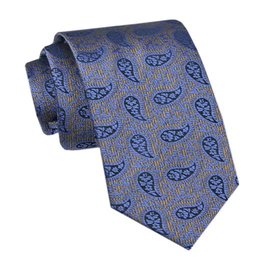 Elegancki Krawat Męski - Alties - Niebieskie Paisley, Beżowy Motyw KRALTS1106 ze sklepu JegoSzafa.pl w kategorii Krawaty - zdjęcie 178099642