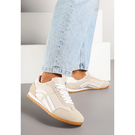 Beżowe Sneakersy w Stylu Kultowych Tenisówek z Ozdobnymi Przeszyciami Vellexia ze sklepu born2be.pl w kategorii Buty sportowe damskie - zdjęcie 178102593
