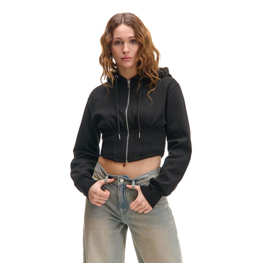 Cropp - Czarna krótka bluza z kapturem - czarny ze sklepu Cropp w kategorii Bluzy damskie - zdjęcie 178114762