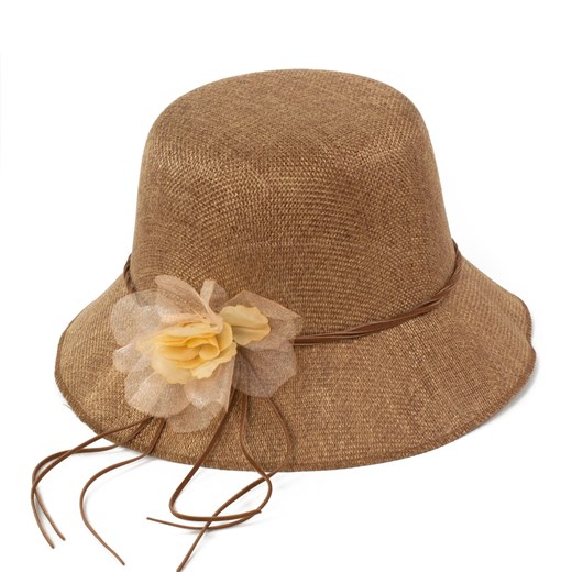 Kapelusz, małe rondo, kwiatuszek szaleo brazowy kapelusz
