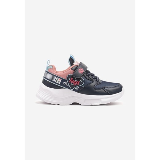 Granatowo-Różowe Buty Sportowe Sneakersy z Ozdobnym Sercem i Napisem Cilaila ze sklepu born2be.pl w kategorii Buty sportowe dziecięce - zdjęcie 178119292