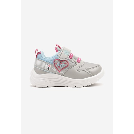 Szaro-Niebieskie Buty Sportowe Sneakersy z Sercem i Napisem Aralineis ze sklepu born2be.pl w kategorii Buty sportowe dziecięce - zdjęcie 178119313