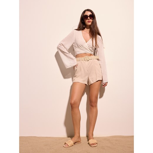 Mohito - Szorty z wiskozy i lnu - beżowy ze sklepu Mohito w kategorii Szorty - zdjęcie 178120604