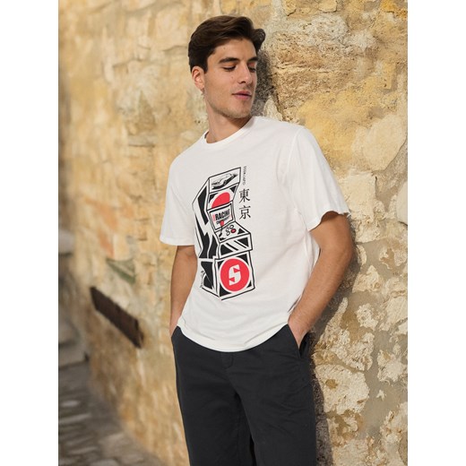 Sinsay - Koszulka comfort fit - kremowy Sinsay S Sinsay