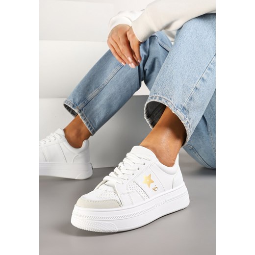 Biało-Złote Sneakersy Vices na Platformie z Gwiazdką Fenarra ze sklepu renee.pl w kategorii Buty sportowe damskie - zdjęcie 178122424