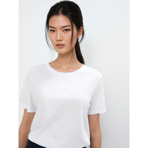 Mohito - Bawełniany t-shirt z dżetami - biały Mohito XS Mohito