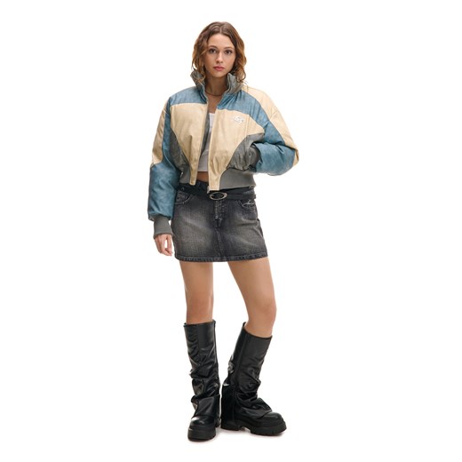 Cropp - Kurtka puffer z kolorowej sztucznej skóry - beżowy Cropp XS Cropp