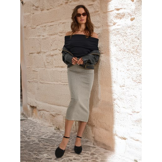 Sinsay - Spódnica midi ołówkowa w prążek - szary Sinsay XS Sinsay