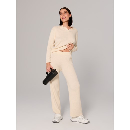 Sinsay - Spodnie z prążkowanej dzianiny - beżowy Sinsay M Sinsay