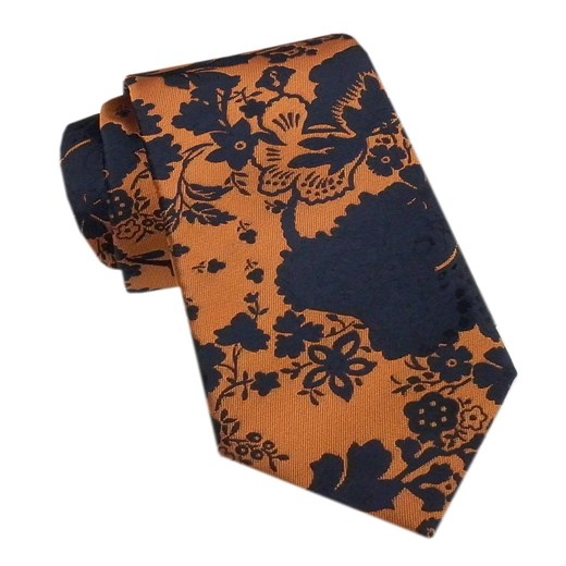 Elegancki Męski Krawat - Alties - Ciemny Karmel, Wzór Kwiatowy KRALTS1154 ze sklepu JegoSzafa.pl w kategorii Krawaty - zdjęcie 178139231