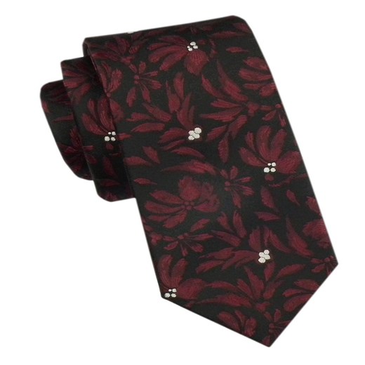 Elegancki Męski Krawat - Alties - Czarny w Duży, Ciemnoczerwony Wzór Kwiatowy KRALTS1151 ze sklepu JegoSzafa.pl w kategorii Krawaty - zdjęcie 178139233