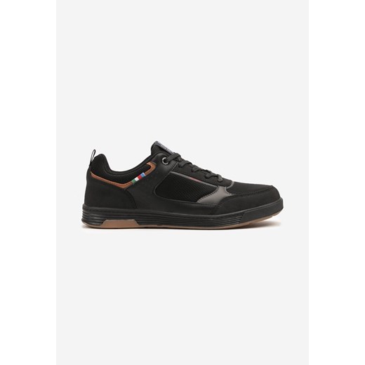 Czarne Buty Sportowe Sneakersy Ozdobione Perforacją i Napisami Aralithia ze sklepu born2be.pl w kategorii Buty sportowe męskie - zdjęcie 178141540