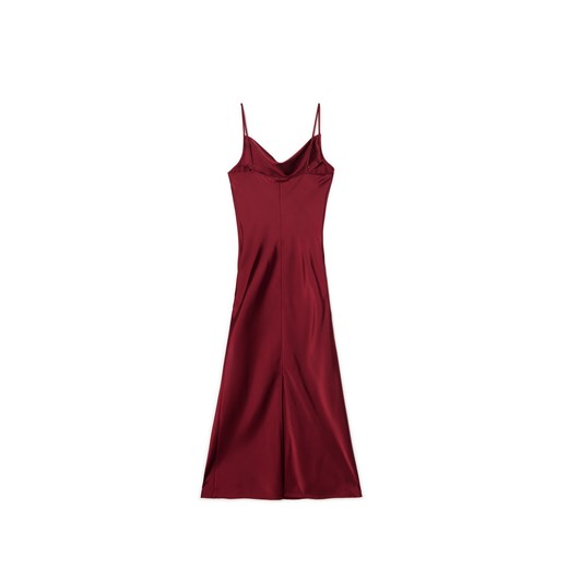 Cropp - Satynowa bordowa sukienka midi - kasztanowy Cropp XS Cropp