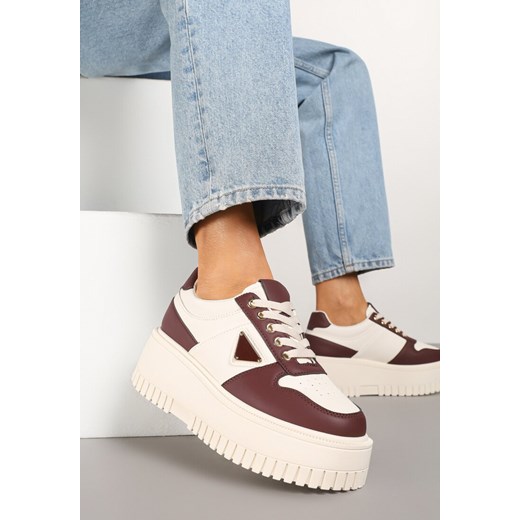 Beżowo-Bordowe Sneakersy na Platformie z Tłoczeniem Halinea ze sklepu renee.pl w kategorii Buty sportowe damskie - zdjęcie 178146920