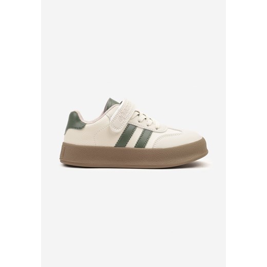 Beżowo-Zielone Buty Sportowe Sneakersy Tenisówki ze Skórzaną Wkładką i Paskami Felresil ze sklepu born2be.pl w kategorii Buty sportowe dziecięce - zdjęcie 178147154