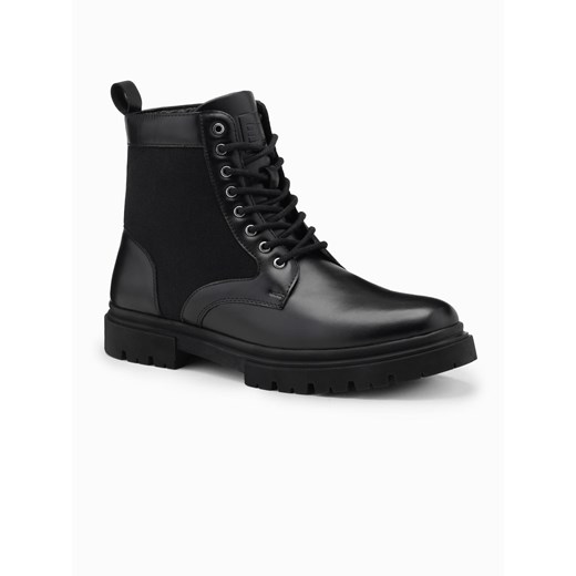 Buty męskie trapery z wysoką cholewką z łączonych materiałów – czarne V1 OM-FOBO-0174 ze sklepu ombre w kategorii Buty zimowe męskie - zdjęcie 178147944