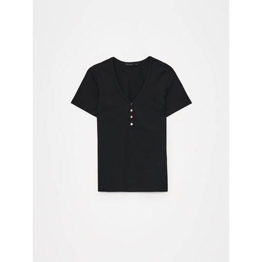 Mohito - T-shirt z dekoltem V - czarny ze sklepu Mohito w kategorii Bluzki damskie - zdjęcie 178148052