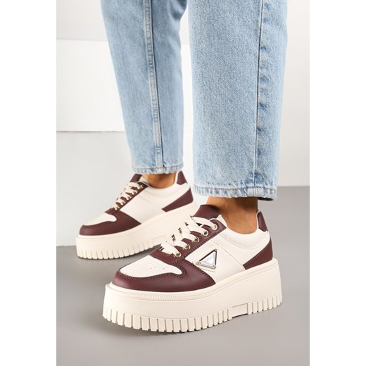 Beżowo-Bordowe Sneakersy na Karbowanej Platformie Feniora ze sklepu born2be.pl w kategorii Buty sportowe damskie - zdjęcie 178148411