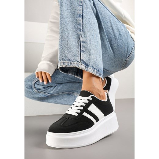 Czarne Sneakersy Klasyczne Tenisówki na Grubej Podeszwie z Koturnem Adessia ze sklepu renee.pl w kategorii Buty sportowe damskie - zdjęcie 178148773