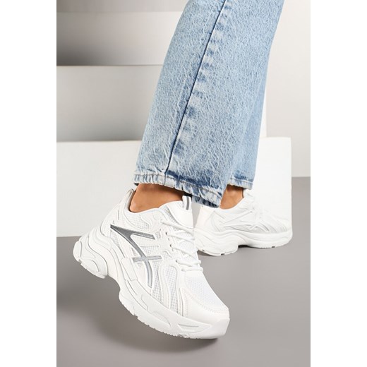 Białe Sneakersy na Platformie z Geometrycznym Wzorem Farissa ze sklepu renee.pl w kategorii Buty sportowe damskie - zdjęcie 178148830
