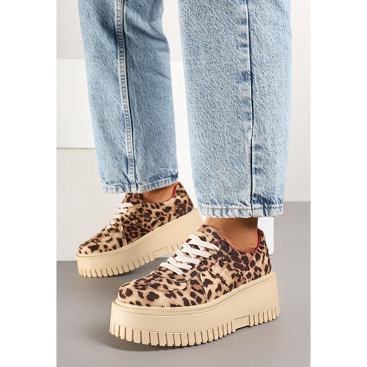 Panterkowe Sneakersy w Stylu Tenisówek na Platformie z Tłoczeniami Firreis ze sklepu born2be.pl w kategorii Buty sportowe damskie - zdjęcie 178150322