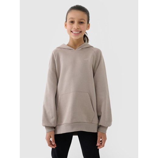 Dziewczęca bluza dresowa nierozpinana z kapturem 4F 4FJWSS25TSWSF1478 - brązowa ze sklepu Sportstylestory.com w kategorii Bluzy dziewczęce - zdjęcie 178151910