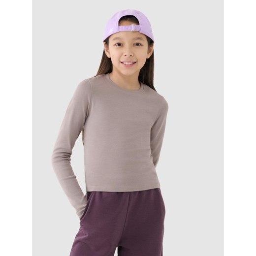 Dziewczęcy longsleeve basic 4F 4FJRSS25TLONF505 - beżowy ze sklepu Sportstylestory.com w kategorii Bluzki dziewczęce - zdjęcie 178152121