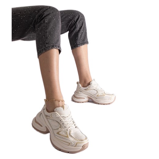 Beżowe sneakersy na masywnej podeszwie beżowy ze sklepu ButyModne.pl w kategorii Buty sportowe damskie - zdjęcie 178153152