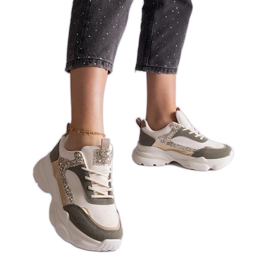 Zielone sneakersy z brokatowymi wstawkami ze sklepu ButyModne.pl w kategorii Buty sportowe damskie - zdjęcie 178153182
