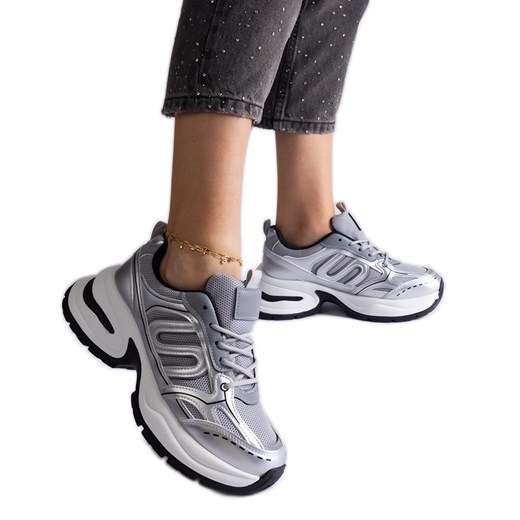 Srebrne damskie sneakersy sportowe srebrny ze sklepu ButyModne.pl w kategorii Buty sportowe damskie - zdjęcie 178153190