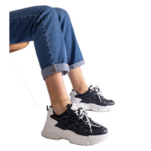 Czarne sneakersy sportowe damskie ze sklepu ButyModne.pl w kategorii Buty sportowe damskie - zdjęcie 178153221