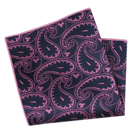Męska, Elegancka Poszetka - Alties - Duże Fioletowe Paisley na Granatowym Tle POSZALTTANIA0806 ze sklepu JegoSzafa.pl w kategorii Poszetki i butonierki - zdjęcie 178156111