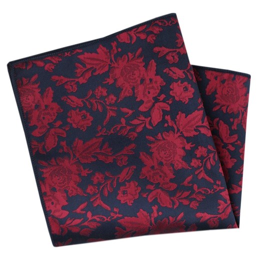 Męska, Elegancka Poszetka - Alties - Granat z Czerwonym Motywem Kwiatowym POSZALTTANIA0798 ze sklepu JegoSzafa.pl w kategorii Poszetki i butonierki - zdjęcie 178156114