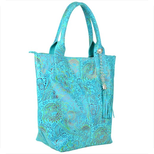 Torba worek skóra naturalna turkus wzór kwiaty borse in pelle ze sklepu melon.pl w kategorii Torby Shopper bag - zdjęcie 178156383