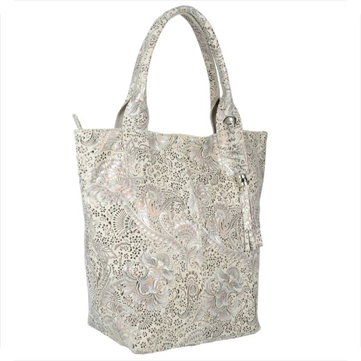 Torba worek skóra naturalna jasny beż wzór kwiaty borse in pelle ze sklepu melon.pl w kategorii Torby Shopper bag - zdjęcie 178156392