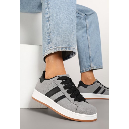 Szare Sneakersy na Niskiej Platformie z Naszywkami Flordexia ze sklepu renee.pl w kategorii Buty sportowe damskie - zdjęcie 178157851