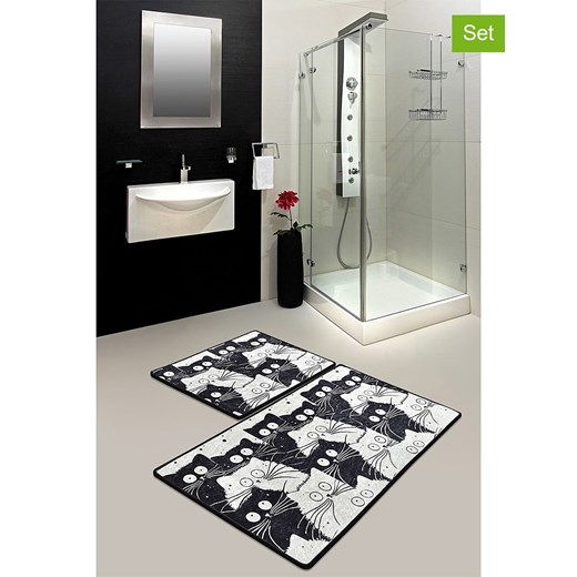 Colourful Cotton Dywaniki łazienkowe (2 szt.) &quot;White Cats&quot; w kolorze czarno-białym ze sklepu Limango Polska w kategorii Akcesoria łazienkowe - zdjęcie 178158382