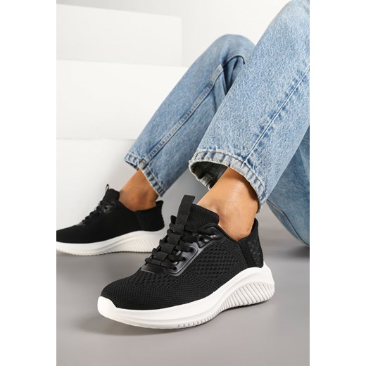 Czarno-Białe Buty Sportowe Sneakersy z Siateczki na Podeszwie z Tłoczeniami Kortebia ze sklepu renee.pl w kategorii Buty sportowe damskie - zdjęcie 178159733