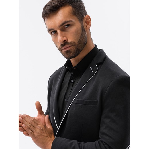 Elegancka marynarka męska z kontrastową lamówką - czarna V3 M81 L okazyjna cena ombre