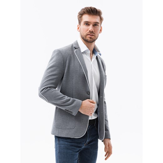 Elegancka marynarka męska z kontrastową lamówką - szara V7 M81 XL wyprzedaż ombre